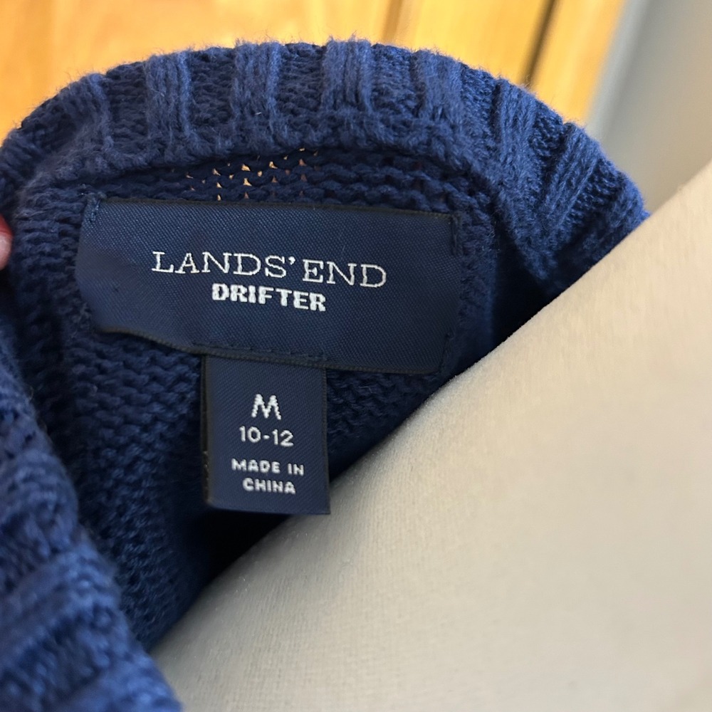 Lands' End Drifter Blue Cable Knit Crew Neck Cotton Sweater WomensM 10-12 - Picture 2 of 4
